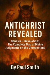 A dramatic depiction of the Antichrist above a burning city, symbolizing divine judgment and prophetic exposure.