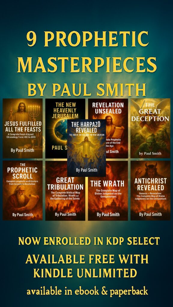 Promotional banner featuring nine prophetic Christian books by Paul Smith, available through Kindle Unlimited.
