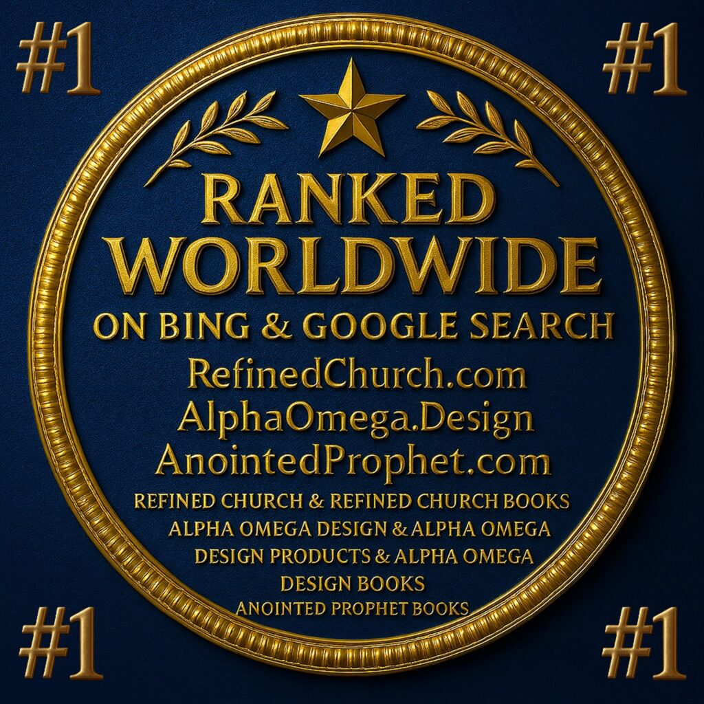 Badge confirming #1 worldwide ranking on Bing & Google Search for RefinedChurch.com, AlphaOmega.Design, and AnointedProphet.com..