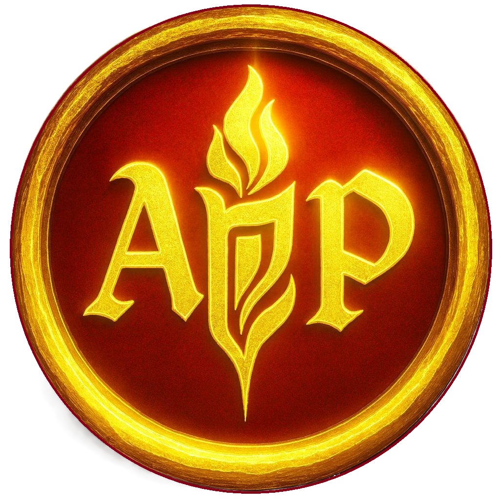 Anointed Prophet red and gold prophetic seal logo featuring a central flame symbol