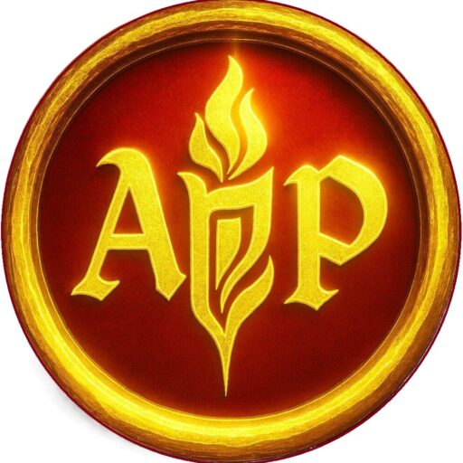 Anointed Prophet red and gold prophetic seal logo featuring a central flame symbol