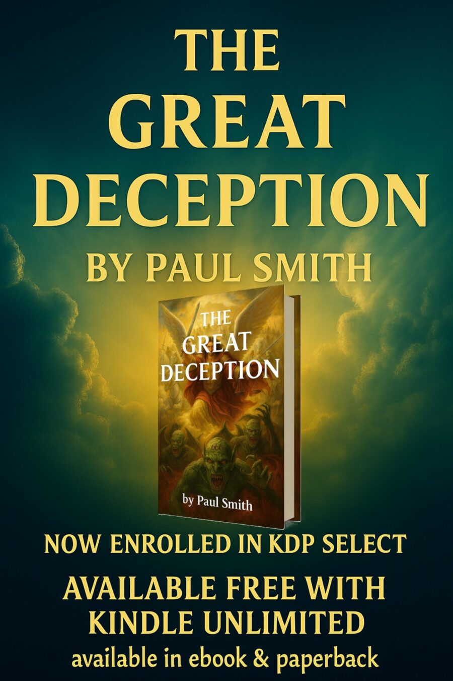 THE GREAT DECEPTION 3D BOOK ON GREEN BACKGROUND