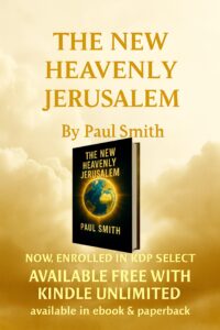 The New Heavenly Jerusalem advert banner featuring the 3D book cover with prophetic text on a radiant, majestic background, symbolizing the perfected design and restored creation revealed in Book 9 of the prophetic series.