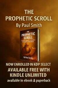 The Prophetic Scroll advert banner featuring the 3D book cover with prophetic text on a dramatic background, representing the unified prophetic architecture revealed in Book 7 of the series.